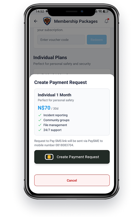 Ngumu's Eye payment request screen